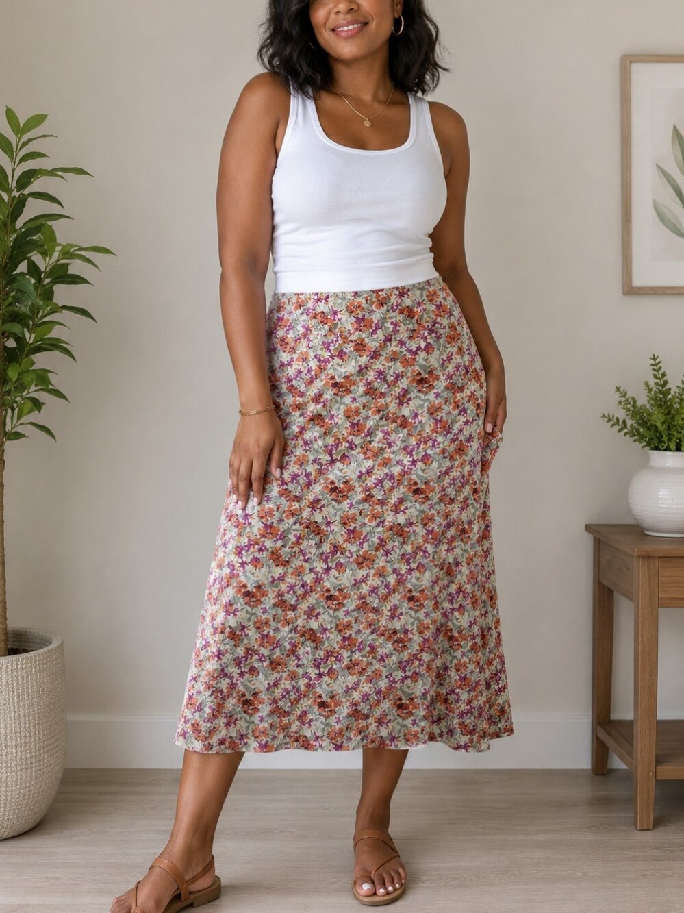 Sahalie Women's Floral A-line Midi Skirt Cottegecore Boho